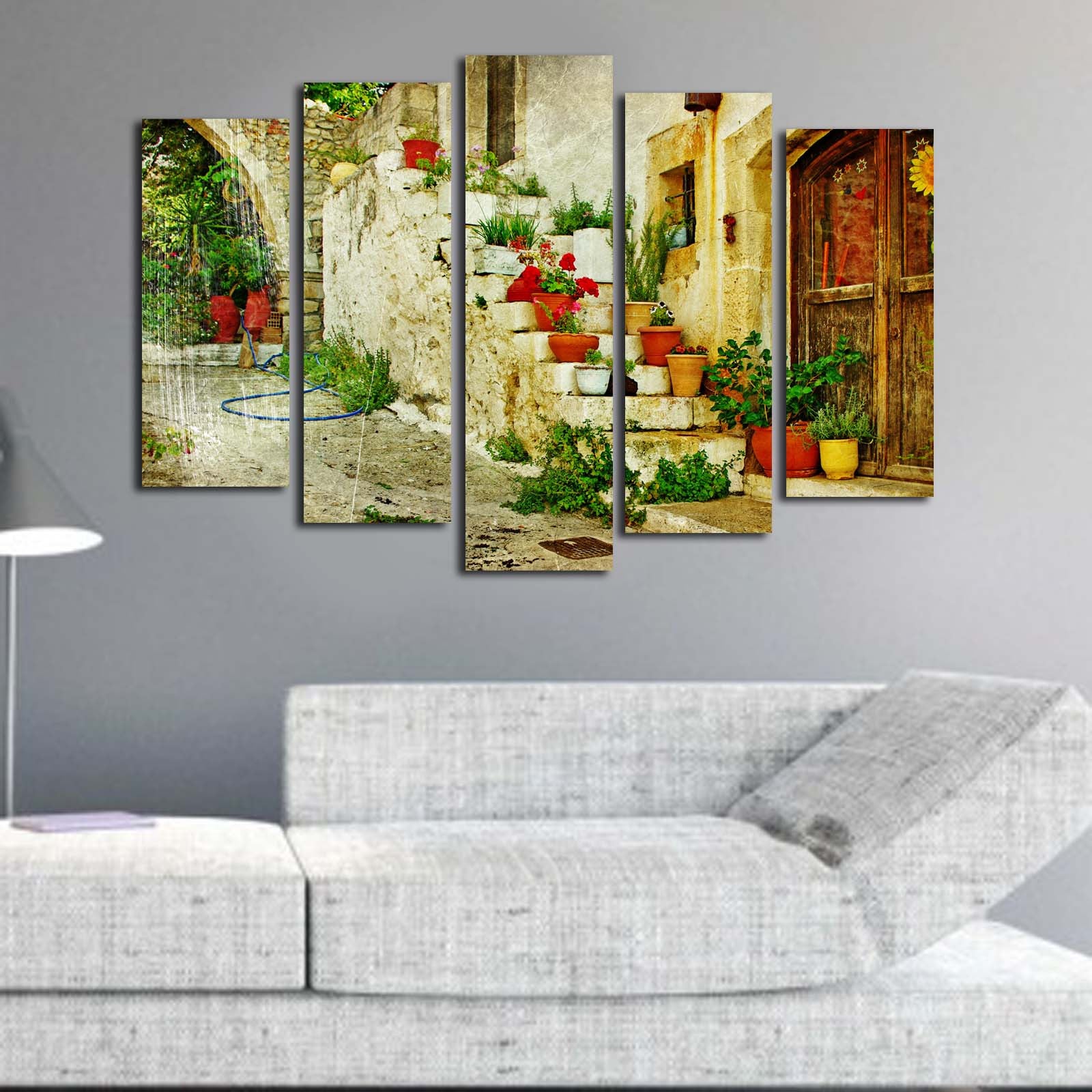 Quadro Decorativo em Tela Suede Multicolor (5 Peças) com Moldura 100% Madeira 3 cm – 70 x 105 cm