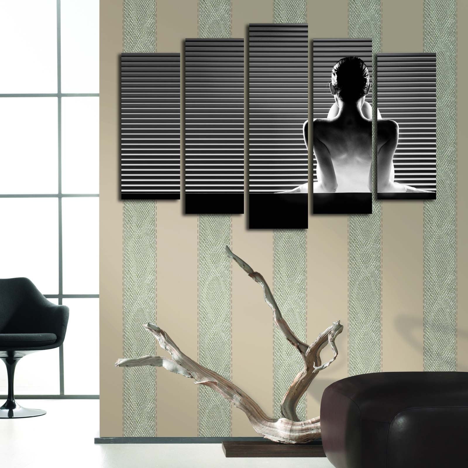 Quadro Decorativo em Tela (5 Peças) Multicolor 70x105 cm — Suede Canvas, Moldura 100% Madeira (5PATK-42)