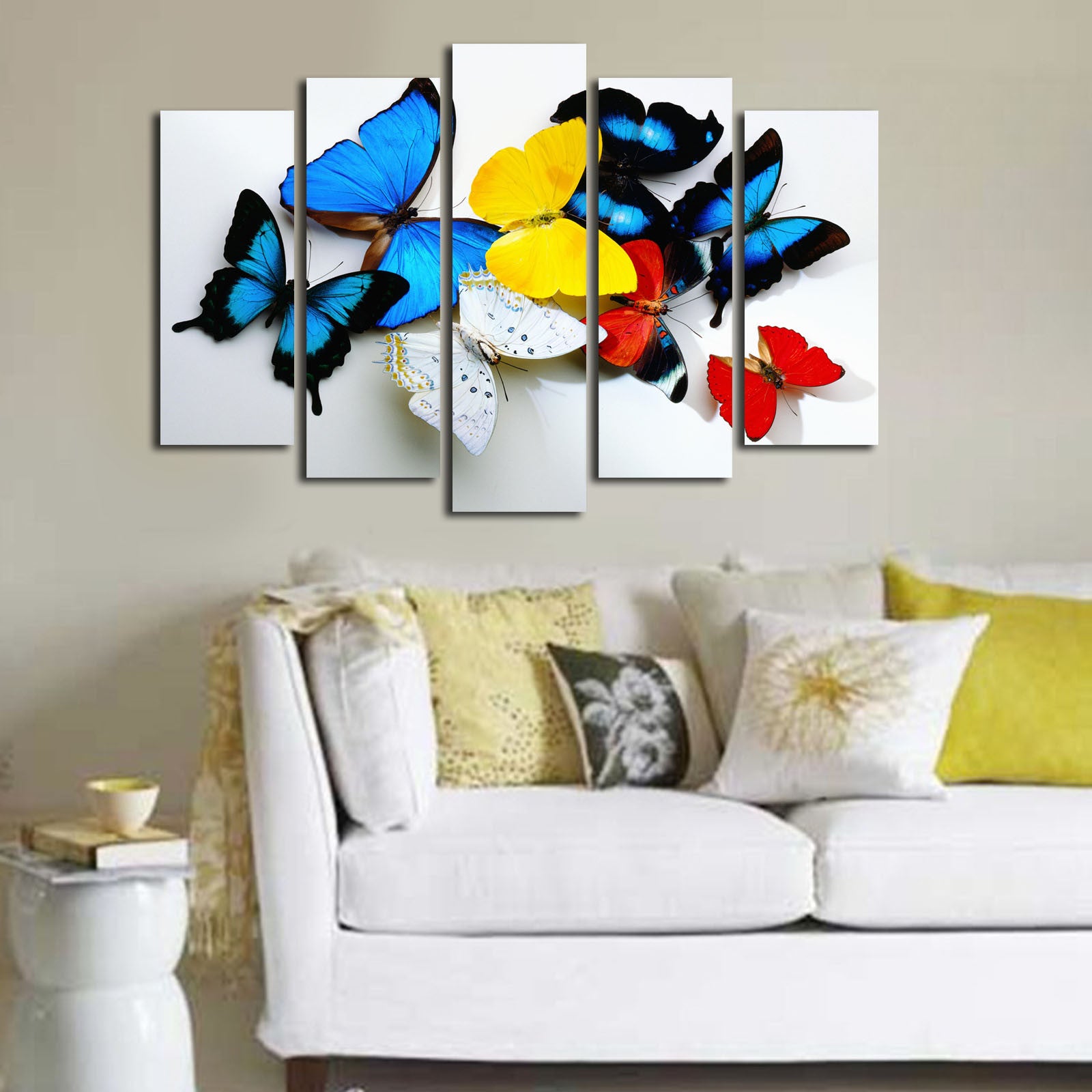 Quadro Decorativo em Tela 5 Peças Multicolor — Suede 100% com Moldura em Madeira (70 x 105 cm)