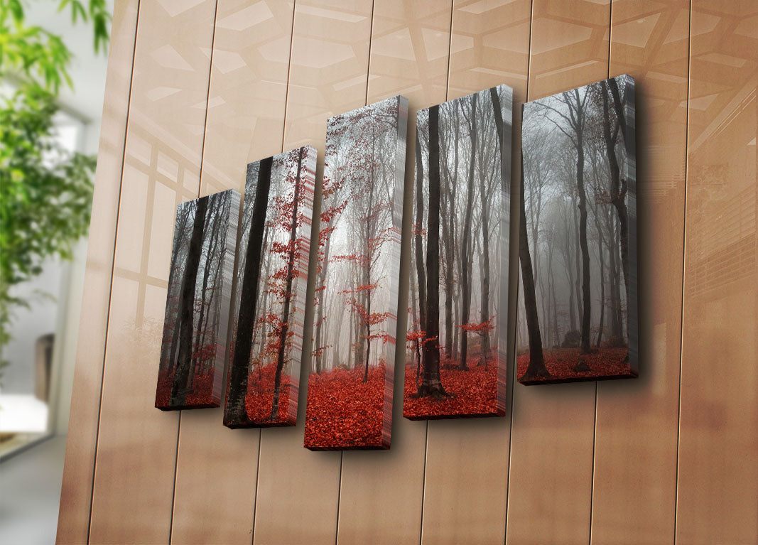 Quadro Decorativo em Tela 5 Peças Multicolor — 70x105 cm, Tela de Camurça 100%, Moldura de Madeira 3 cm