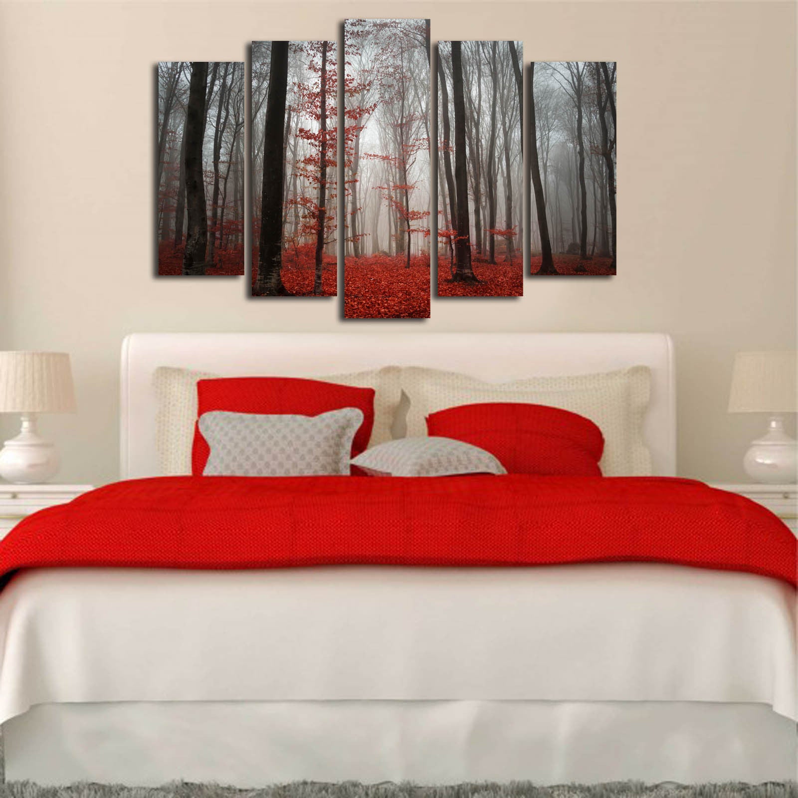 Quadro Decorativo em Tela 5 Peças Multicolor — 70x105 cm, Tela de Camurça 100%, Moldura de Madeira 3 cm