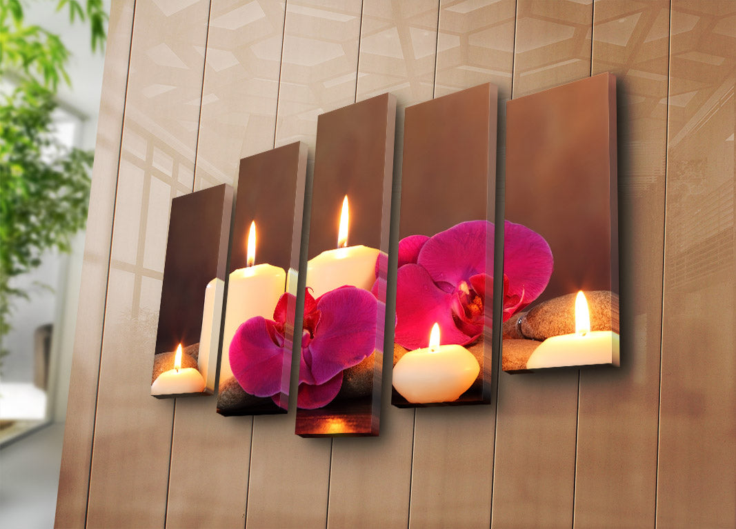 Conjunto de Quadros Decorativos em Canvas Suede 100% (5 Peças), Multicolor, Moldura de Madeira 3 cm, 70 x 105 cm – 5PATK-47