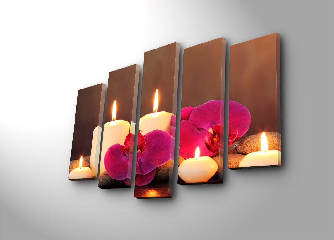 Conjunto de Quadros Decorativos em Canvas Suede 100% (5 Peças), Multicolor, Moldura de Madeira 3 cm, 70 x 105 cm – 5PATK-47