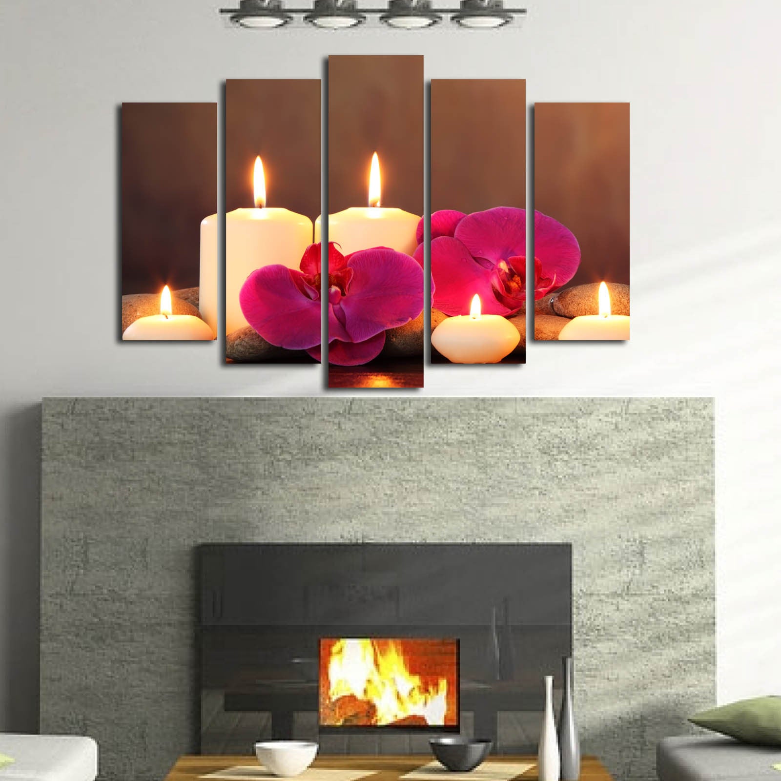 Conjunto de Quadros Decorativos em Canvas Suede 100% (5 Peças), Multicolor, Moldura de Madeira 3 cm, 70 x 105 cm – 5PATK-47