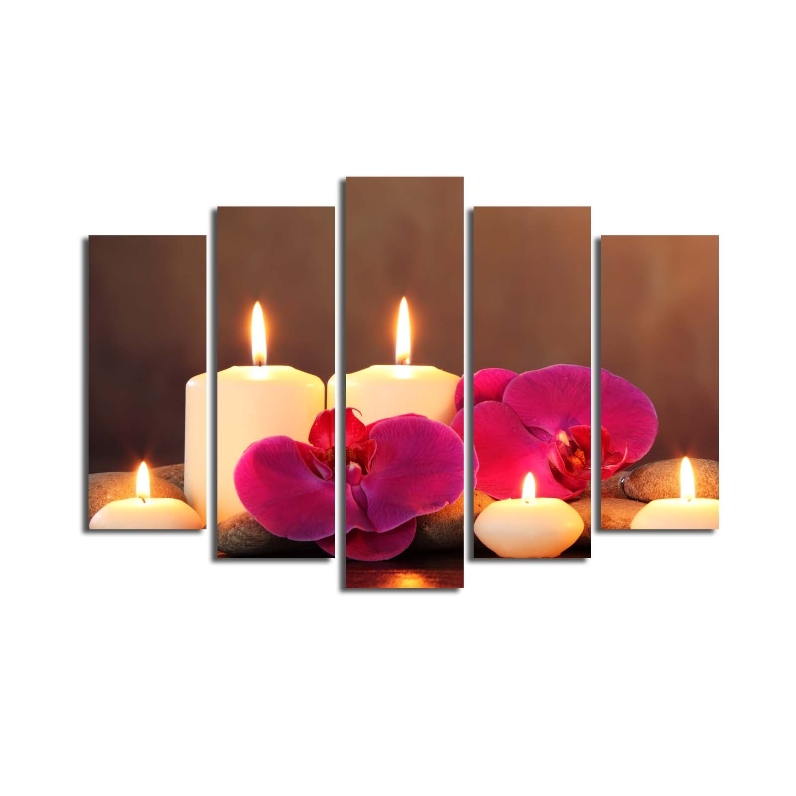 Conjunto de Quadros Decorativos em Canvas Suede 100% (5 Peças), Multicolor, Moldura de Madeira 3 cm, 70 x 105 cm – 5PATK-47