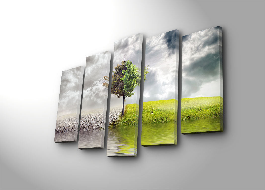 Quadro Decorativo em Tela Suede 100% (Conjunto de 5 Peças), Multicolor, 70x105 cm, Moldura de Madeira 3 cm – 5PATK-48