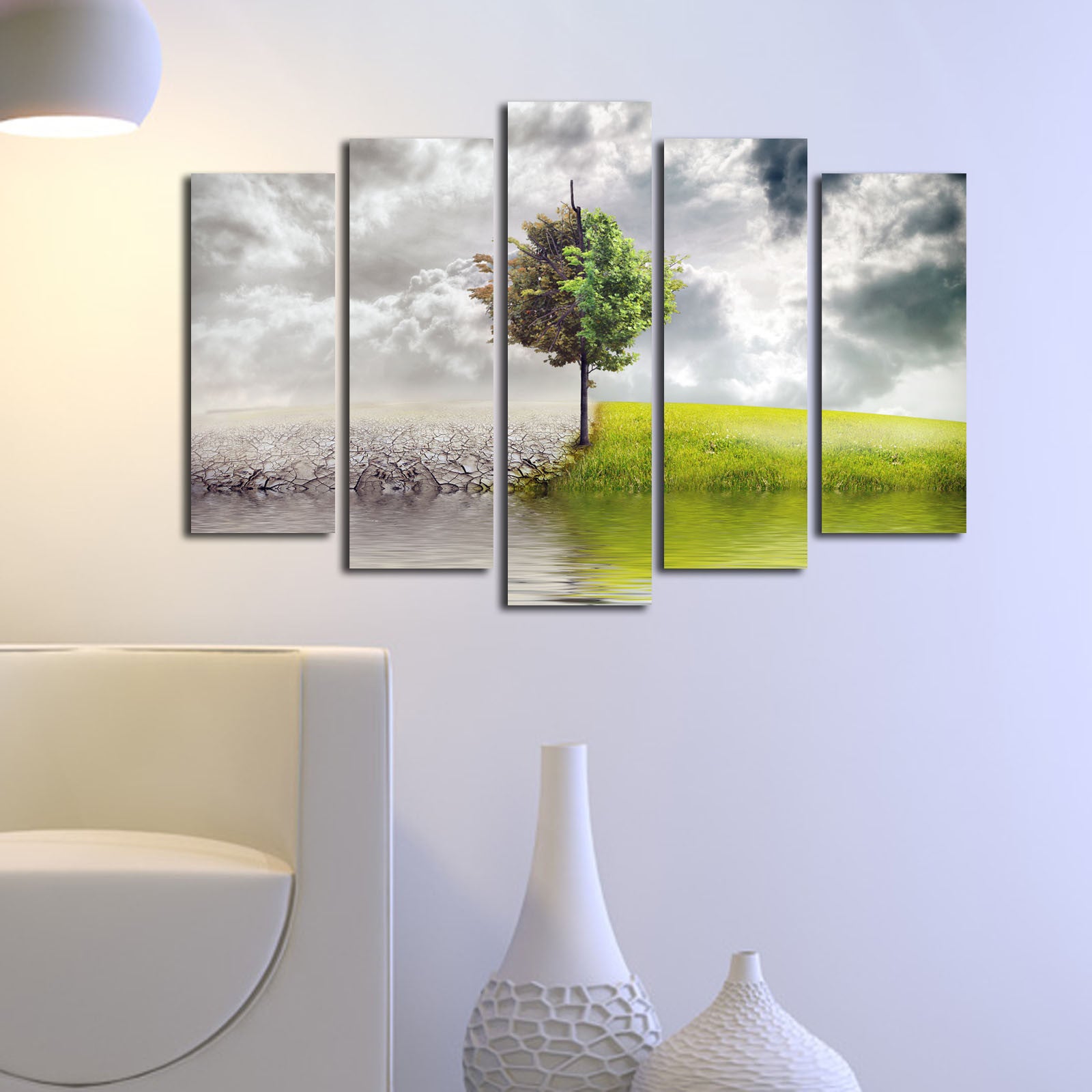 Quadro Decorativo em Tela Suede 100% (Conjunto de 5 Peças), Multicolor, 70x105 cm, Moldura de Madeira 3 cm – 5PATK-48