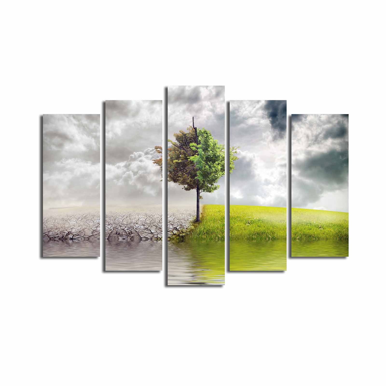 Quadro Decorativo em Tela Suede 100% (Conjunto de 5 Peças), Multicolor, 70x105 cm, Moldura de Madeira 3 cm – 5PATK-48