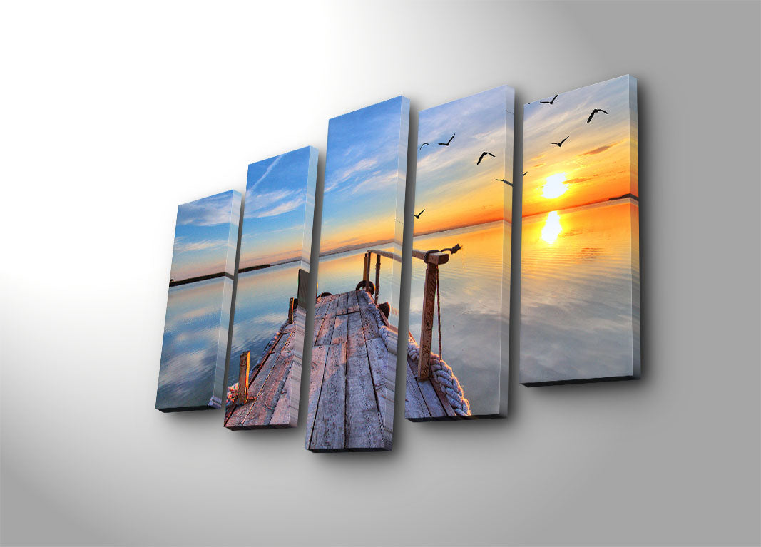 Quadro Decorativo em Tela Multicor (5 Peças) 70x105 cm – Camurça 100% e Moldura de Madeira 3 cm | 5PATK-49