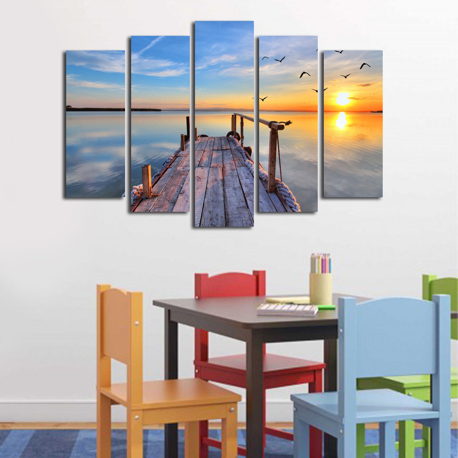 Quadro Decorativo em Tela Multicor (5 Peças) 70x105 cm – Camurça 100% e Moldura de Madeira 3 cm | 5PATK-49