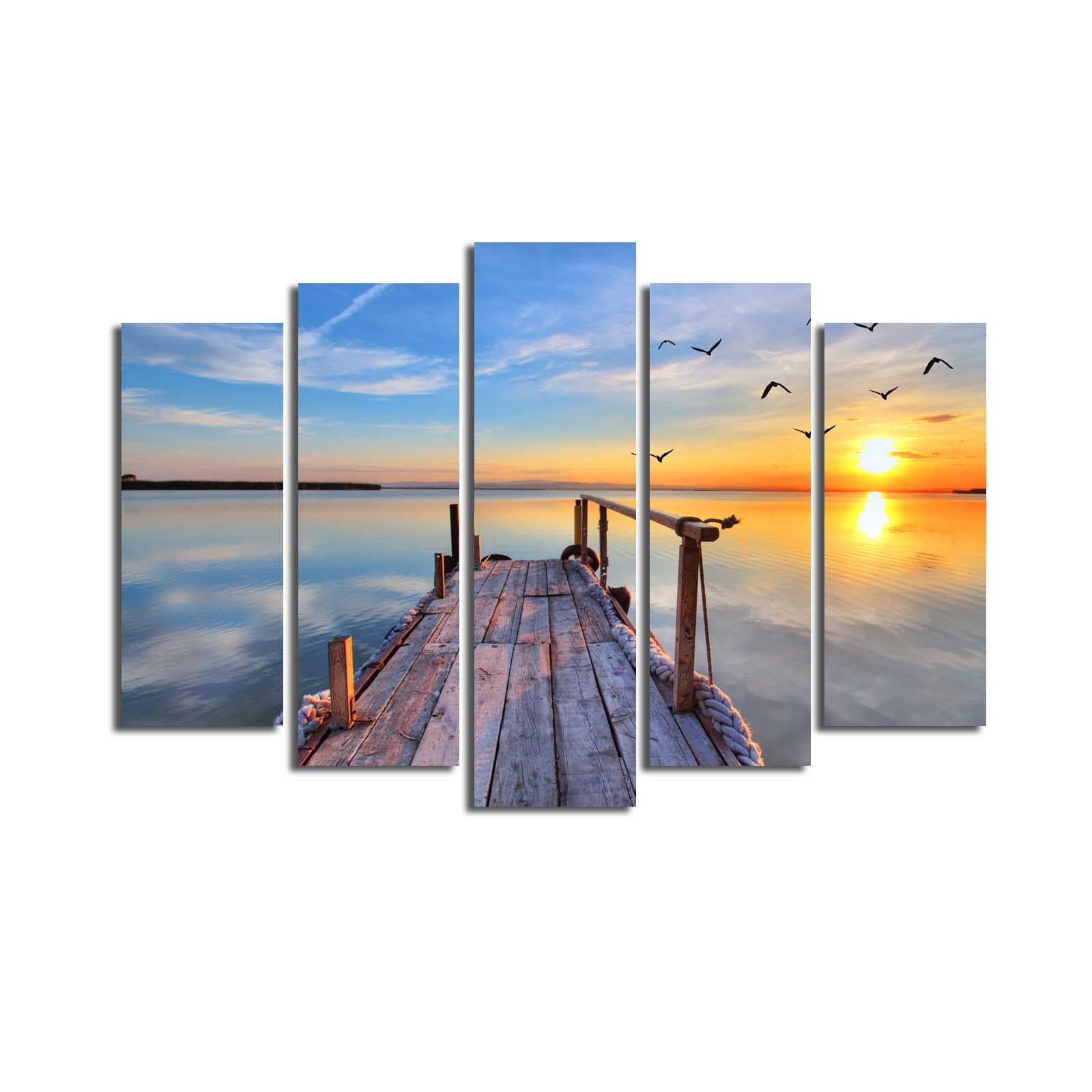 Quadro Decorativo em Tela Multicor (5 Peças) 70x105 cm – Camurça 100% e Moldura de Madeira 3 cm | 5PATK-49