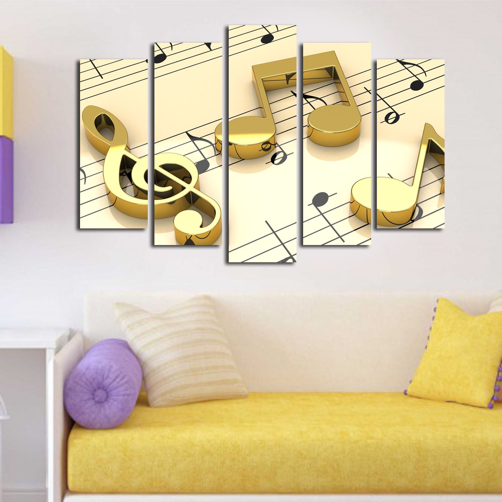 Quadro Decorativo em Tela Suede 100% (5 Peças) Multicolor com Moldura de Madeira, 70 x 105 cm – 5PATK-50