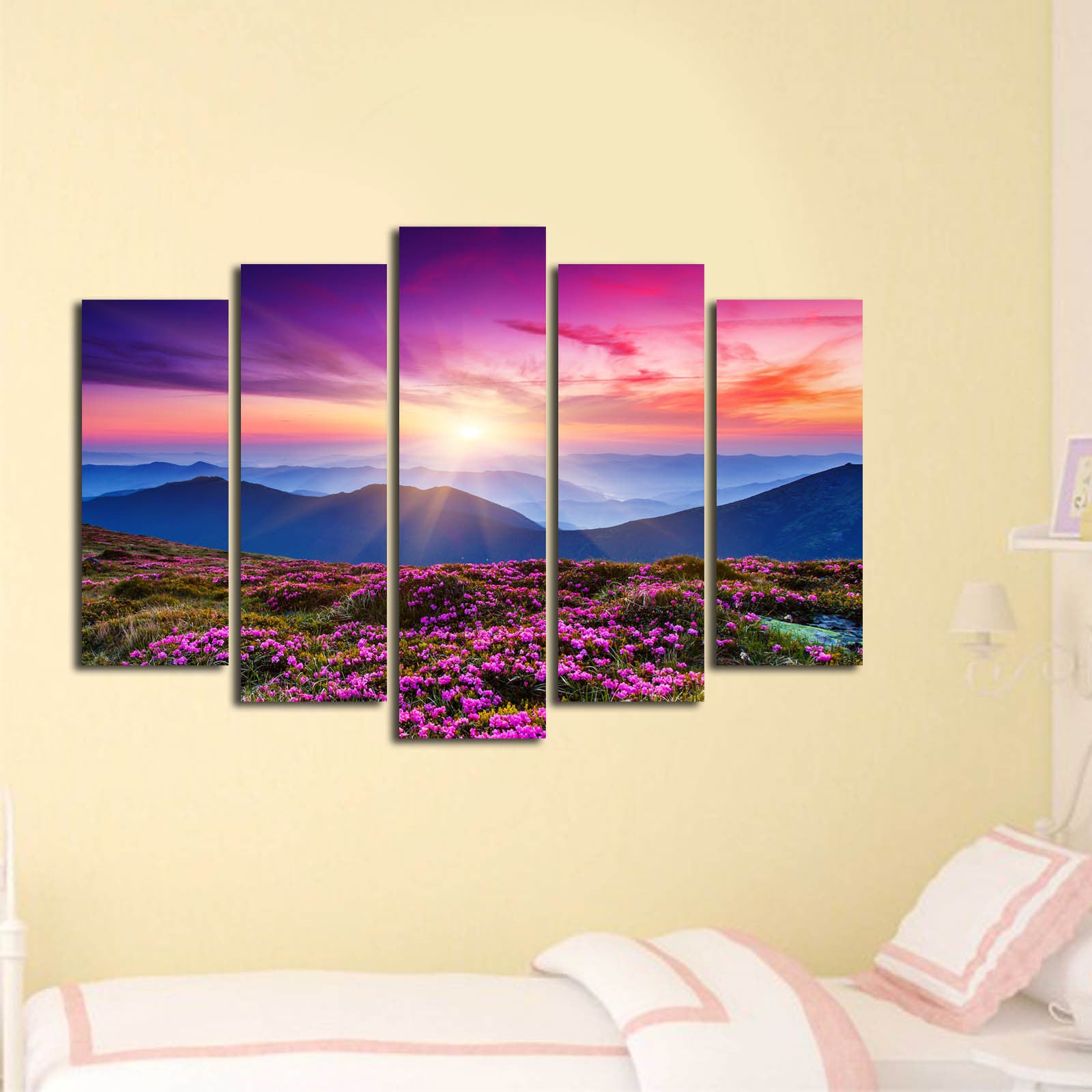 Quadro Decorativo em Tela (5 Peças) Multicolor – 100% Suede Canvas, Moldura de Madeira, Tamanho Total 70 x 105 cm | 5PATK-51