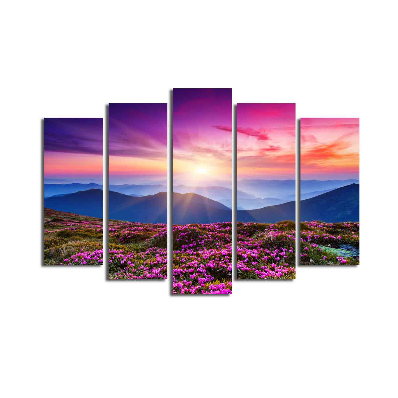 Quadro Decorativo em Tela (5 Peças) Multicolor – 100% Suede Canvas, Moldura de Madeira, Tamanho Total 70 x 105 cm | 5PATK-51