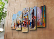 Quadro Decorativo Multicolor em Tela Suede (Conjunto de 5 Peças) – 70 x 105 cm, Moldura de Madeira (3 cm)