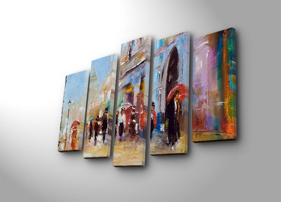 Quadro Decorativo Multicolor em Tela Suede (Conjunto de 5 Peças) – 70 x 105 cm, Moldura de Madeira (3 cm)