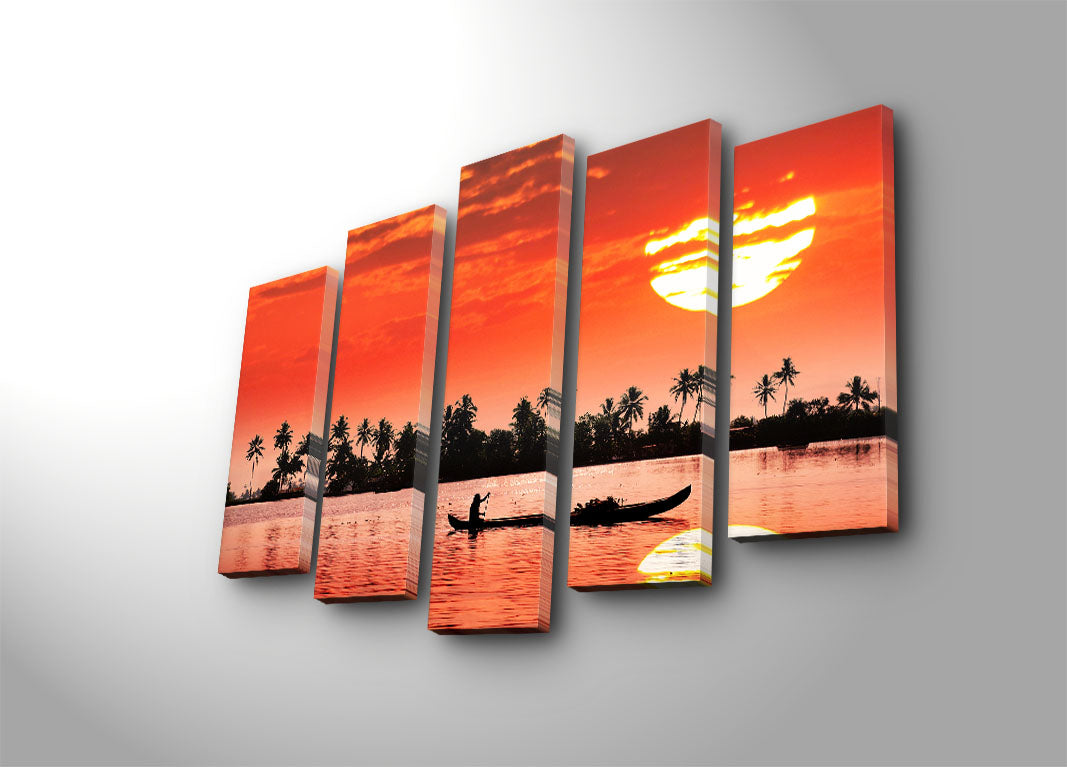 Quadro Decorativo em Tela (5 Peças) Multicolor – Suede 100% com Moldura de Madeira, 70x105 cm