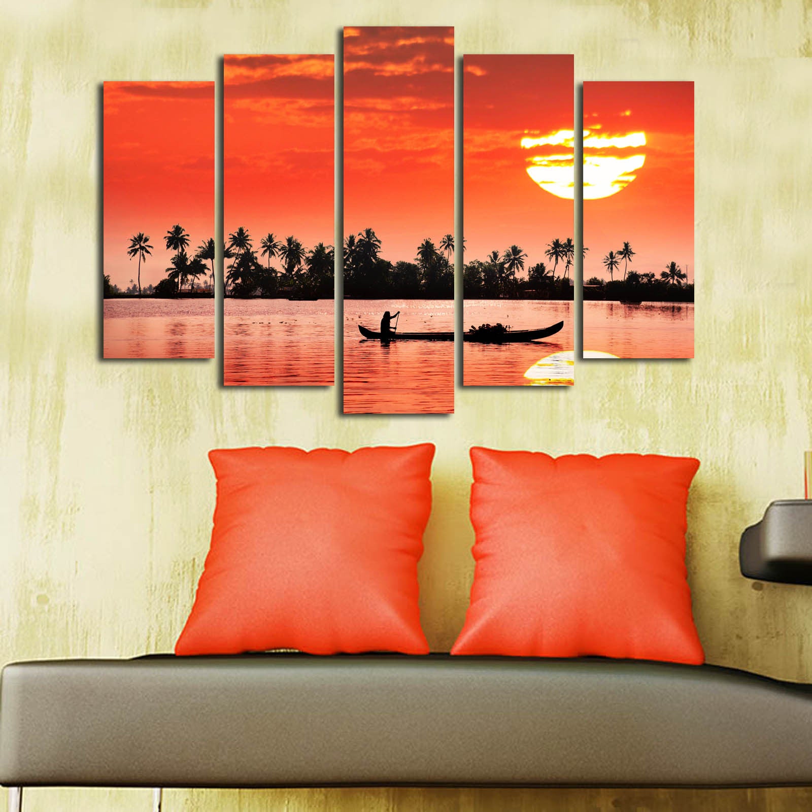 Quadro Decorativo em Tela (5 Peças) Multicolor – Suede 100% com Moldura de Madeira, 70x105 cm