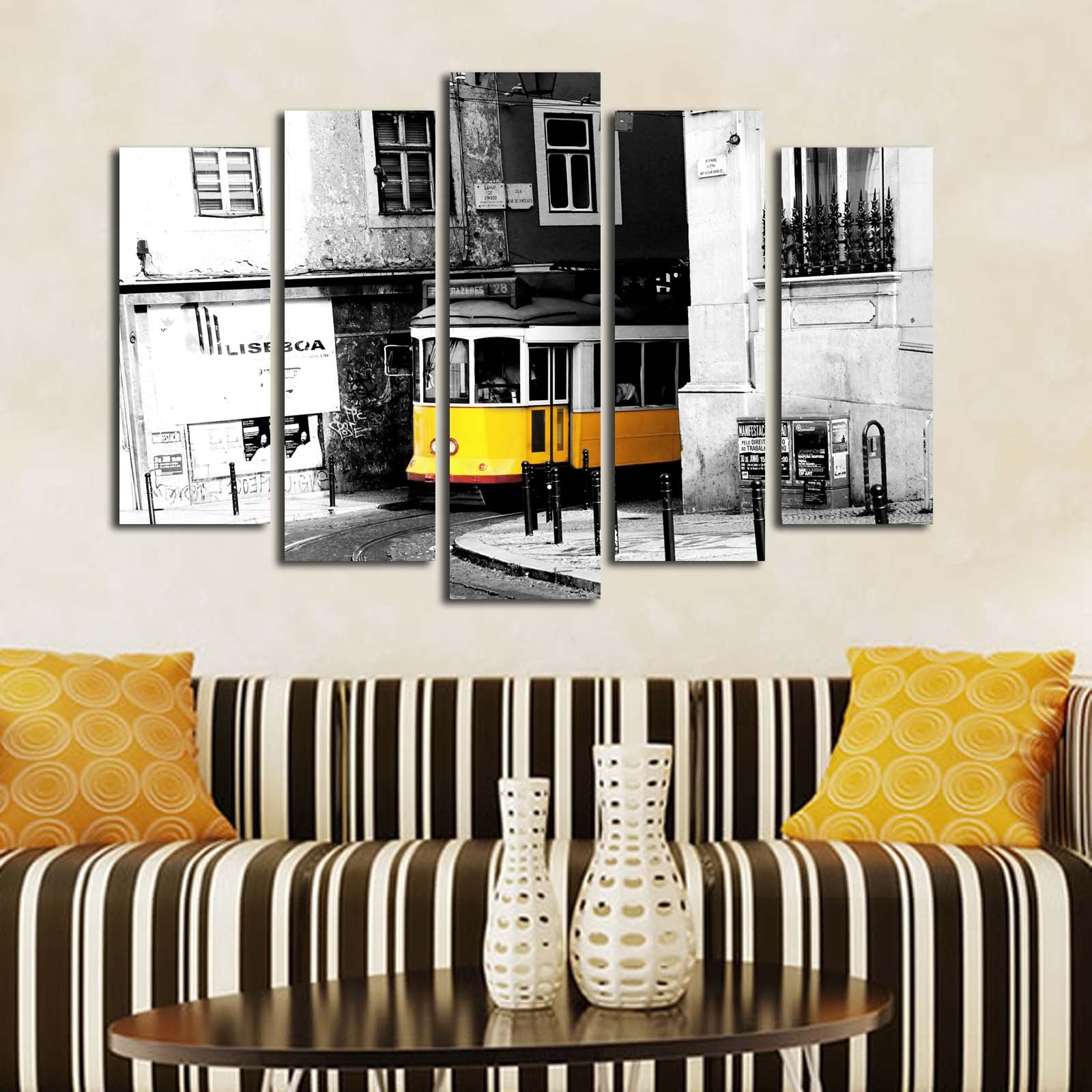 Quadro Decorativo 5 Peças Multicolor 100% Camurça com Moldura de Madeira – 70 x 105 cm