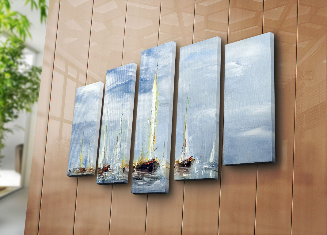 Quadro Decorativo em Tela (5 Peças) Multicolor — Camurça 100% e Moldura de Madeira, 70 x 105 cm