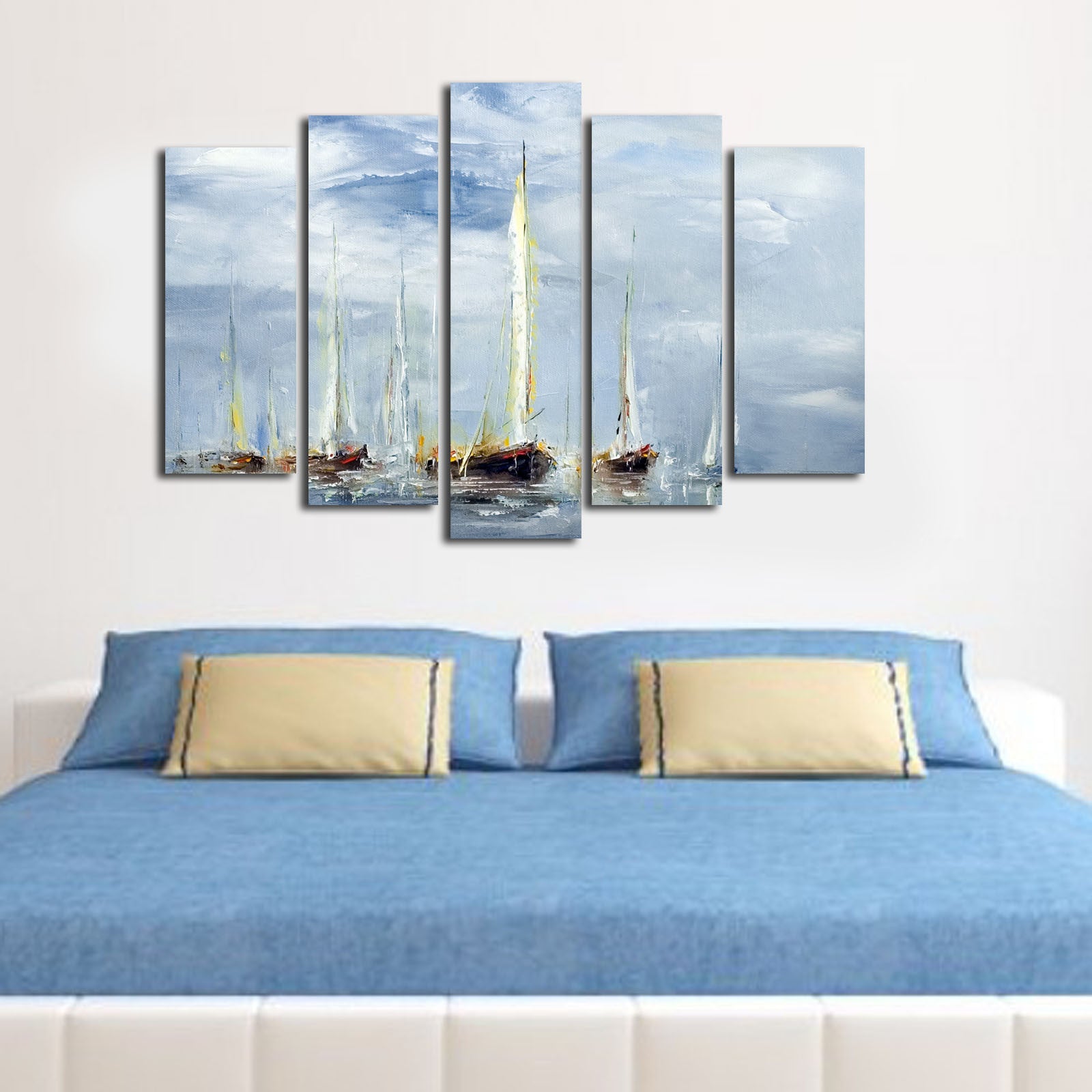 Quadro Decorativo em Tela (5 Peças) Multicolor — Camurça 100% e Moldura de Madeira, 70 x 105 cm