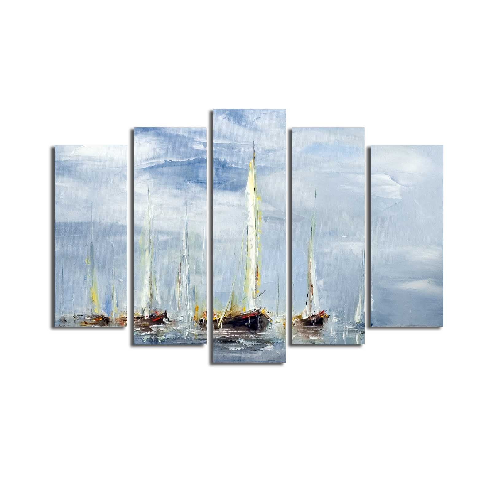 Quadro Decorativo em Tela (5 Peças) Multicolor — Camurça 100% e Moldura de Madeira, 70 x 105 cm