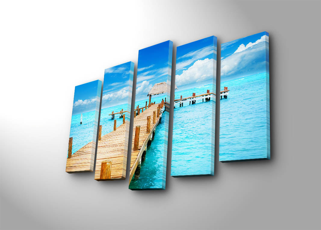 Quadro Decorativo em Tela (Conjunto de 5 Peças) Multicolor – Camurça 100% com Moldura de Madeira 3 cm – 70 x 105 cm