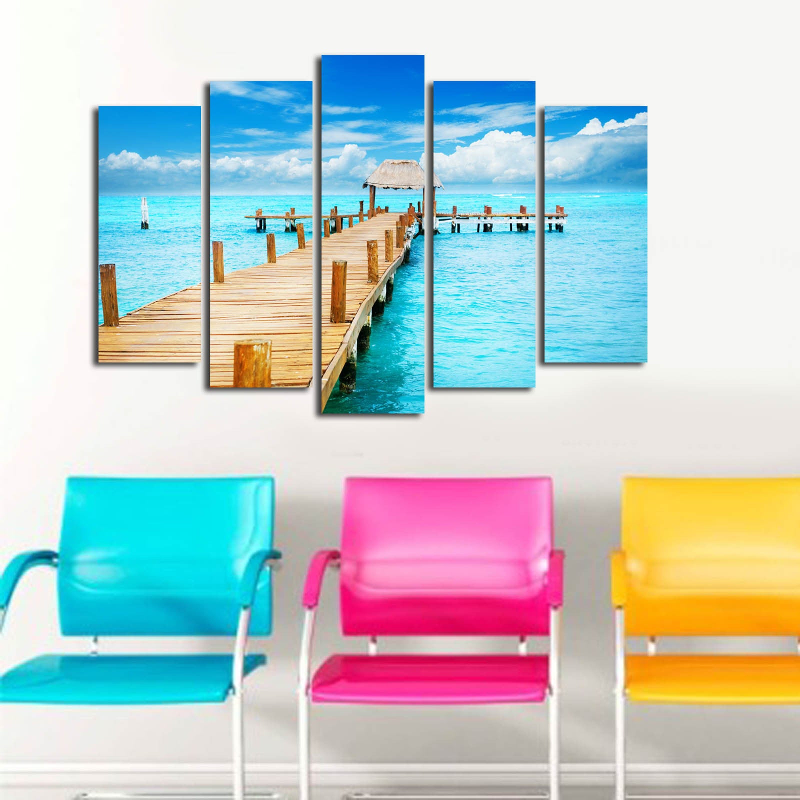 Quadro Decorativo em Tela (Conjunto de 5 Peças) Multicolor – Camurça 100% com Moldura de Madeira 3 cm – 70 x 105 cm