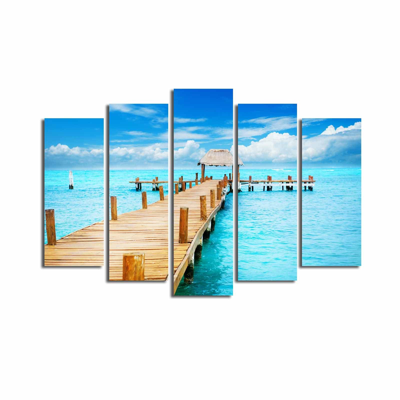 Quadro Decorativo em Tela (Conjunto de 5 Peças) Multicolor – Camurça 100% com Moldura de Madeira 3 cm – 70 x 105 cm