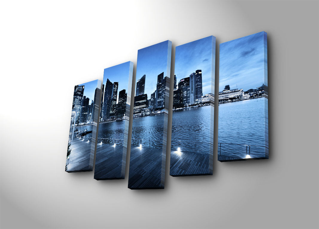 Quadro Decorativo em Tela Suede Multicolor (5 Peças) com Moldura de Madeira 3 cm – 70 x 105 cm – Modelo 5PATK-59