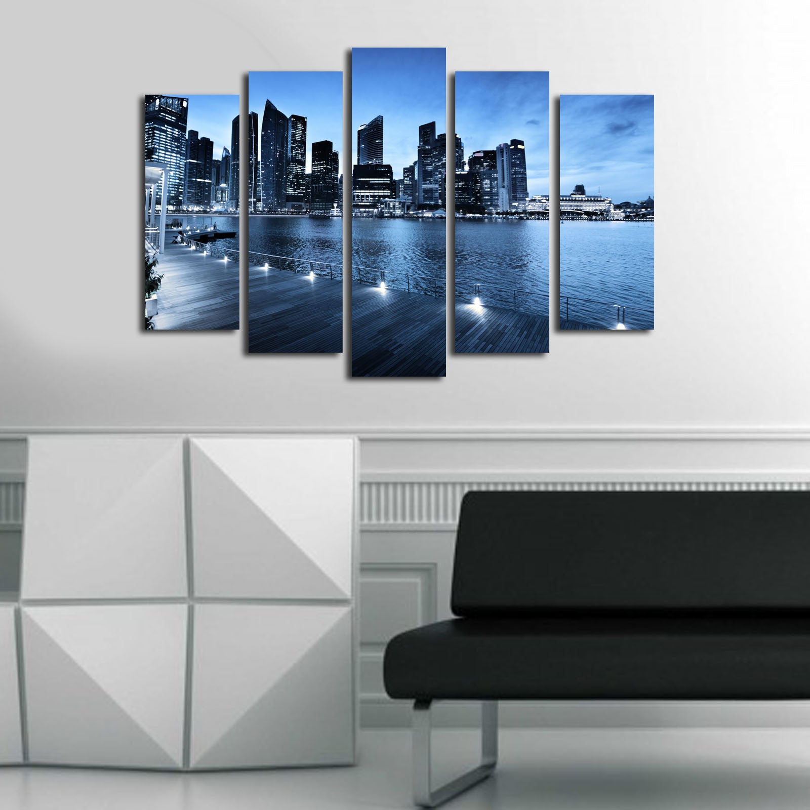 Quadro Decorativo em Tela Suede Multicolor (5 Peças) com Moldura de Madeira 3 cm – 70 x 105 cm – Modelo 5PATK-59