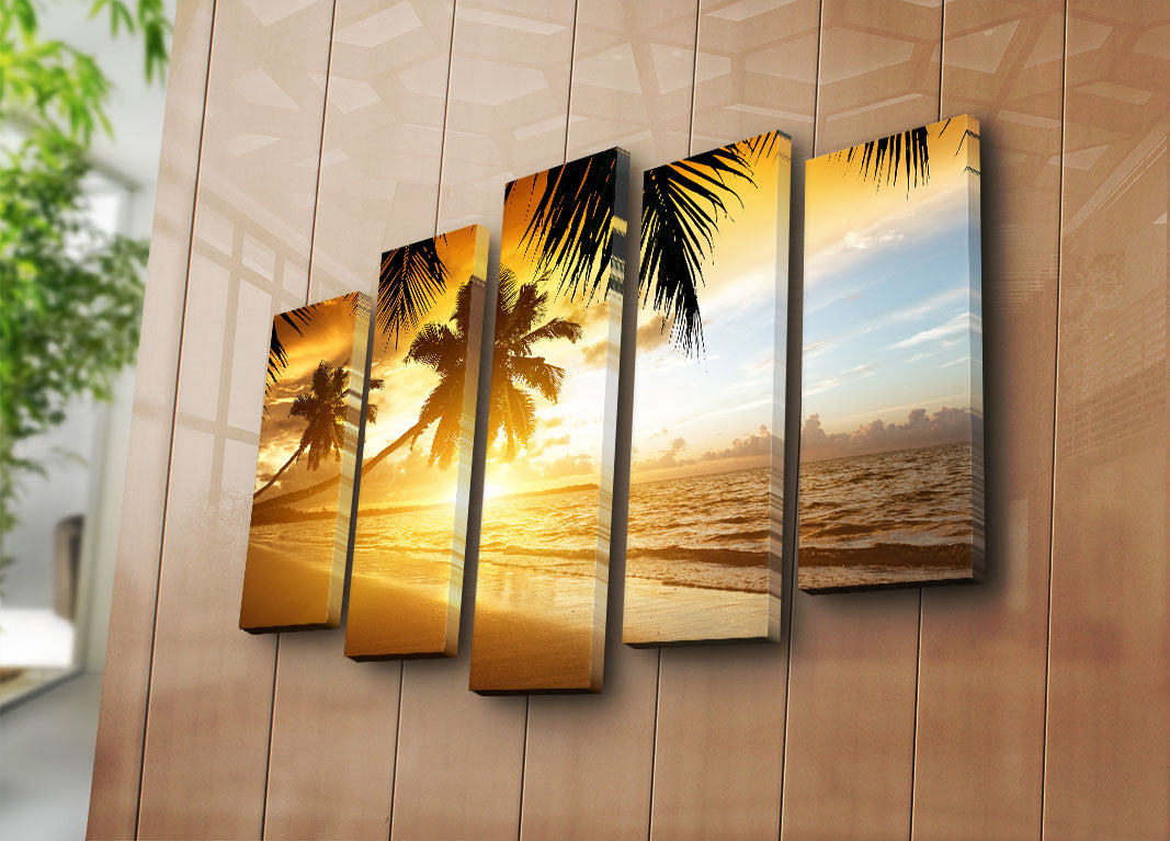 Quadro Decorativo Multicolor em Tela Suede – Conjunto 5 Peças, 70x105 cm, Moldura de Madeira (5PATK-61)