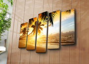 Quadro Decorativo Multicolor em Tela Suede – Conjunto 5 Peças, 70x105 cm, Moldura de Madeira (5PATK-61)