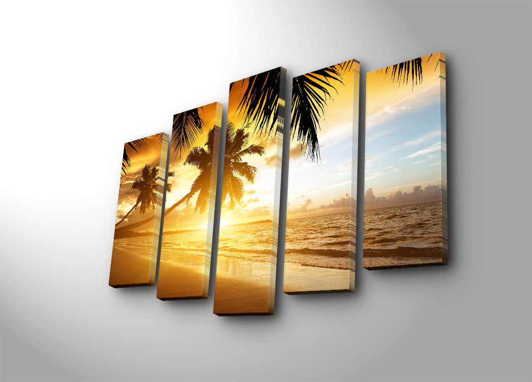 Quadro Decorativo Multicolor em Tela Suede – Conjunto 5 Peças, 70x105 cm, Moldura de Madeira (5PATK-61)