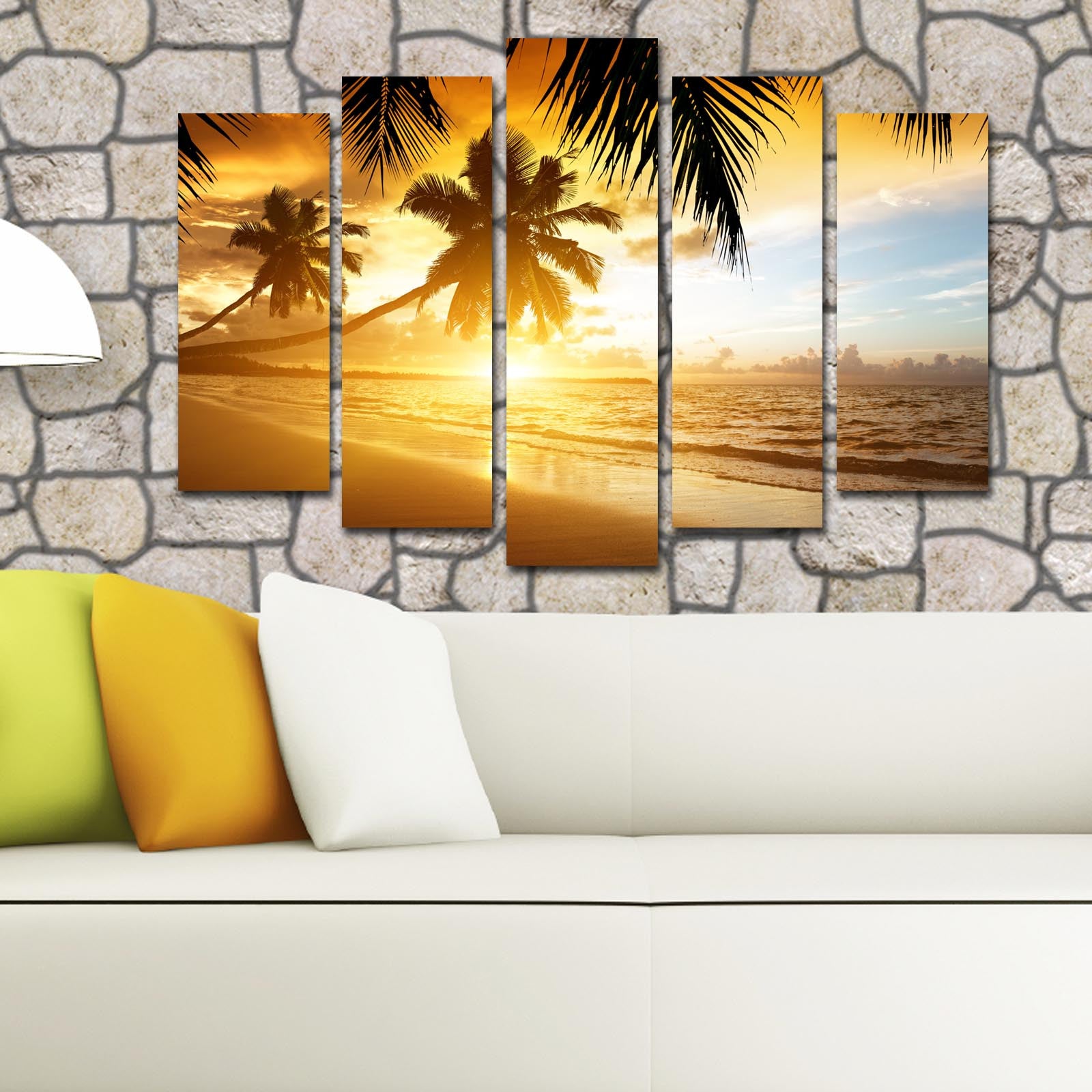 Quadro Decorativo Multicolor em Tela Suede – Conjunto 5 Peças, 70x105 cm, Moldura de Madeira (5PATK-61)