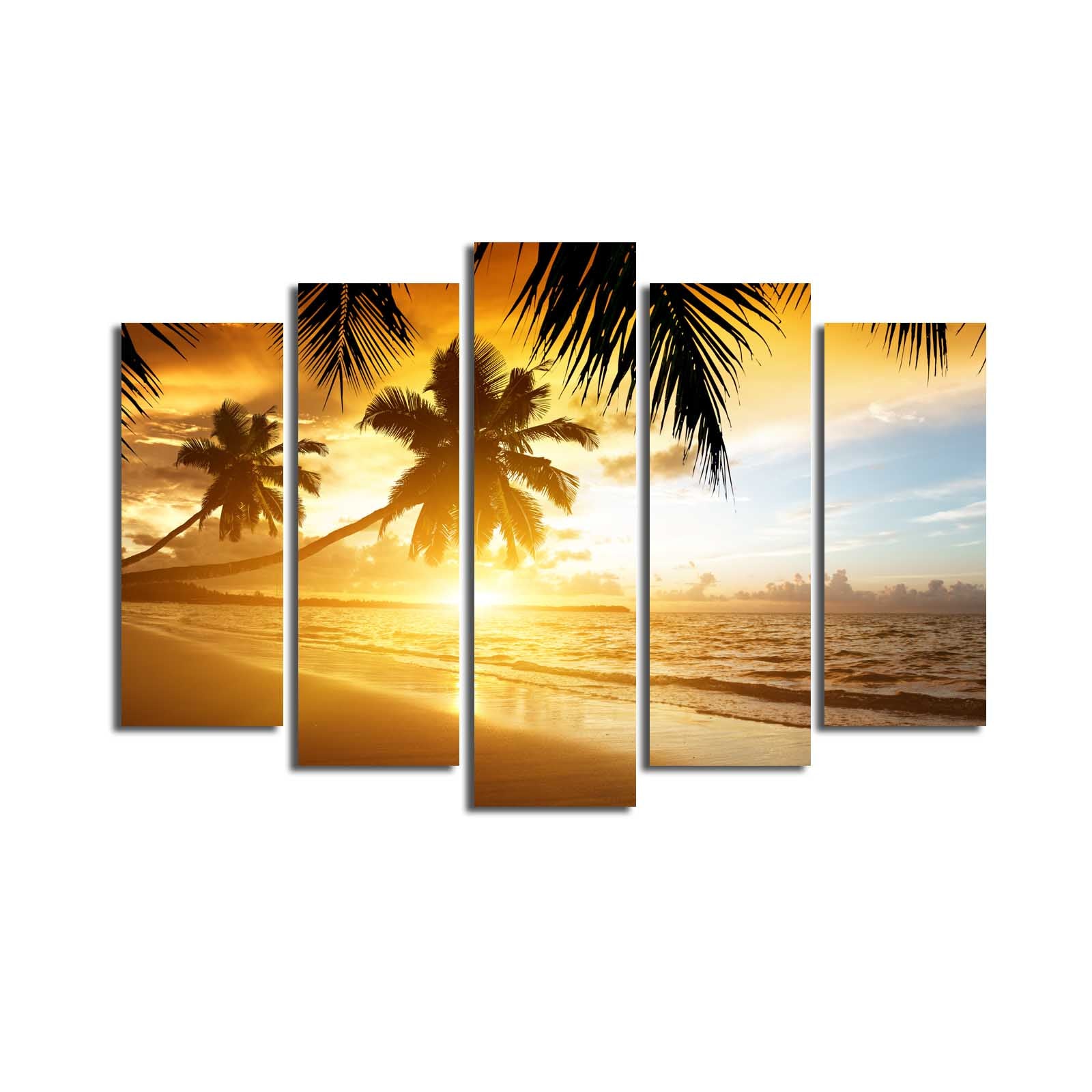 Quadro Decorativo Multicolor em Tela Suede – Conjunto 5 Peças, 70x105 cm, Moldura de Madeira (5PATK-61)