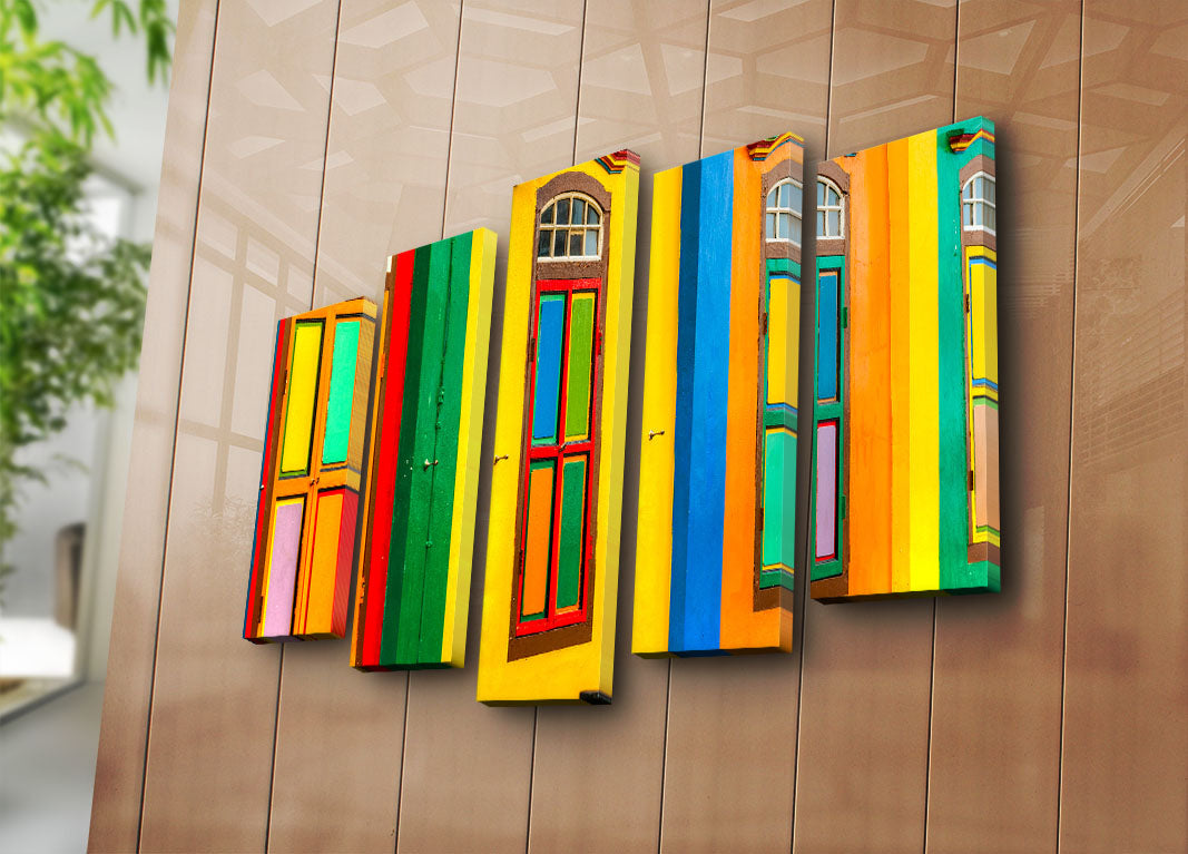 Quadro em Tela Decorativa 5 Peças Multicolor 70x105 cm | Suede 100% e Moldura de Madeira 3 cm – 5PATK-62