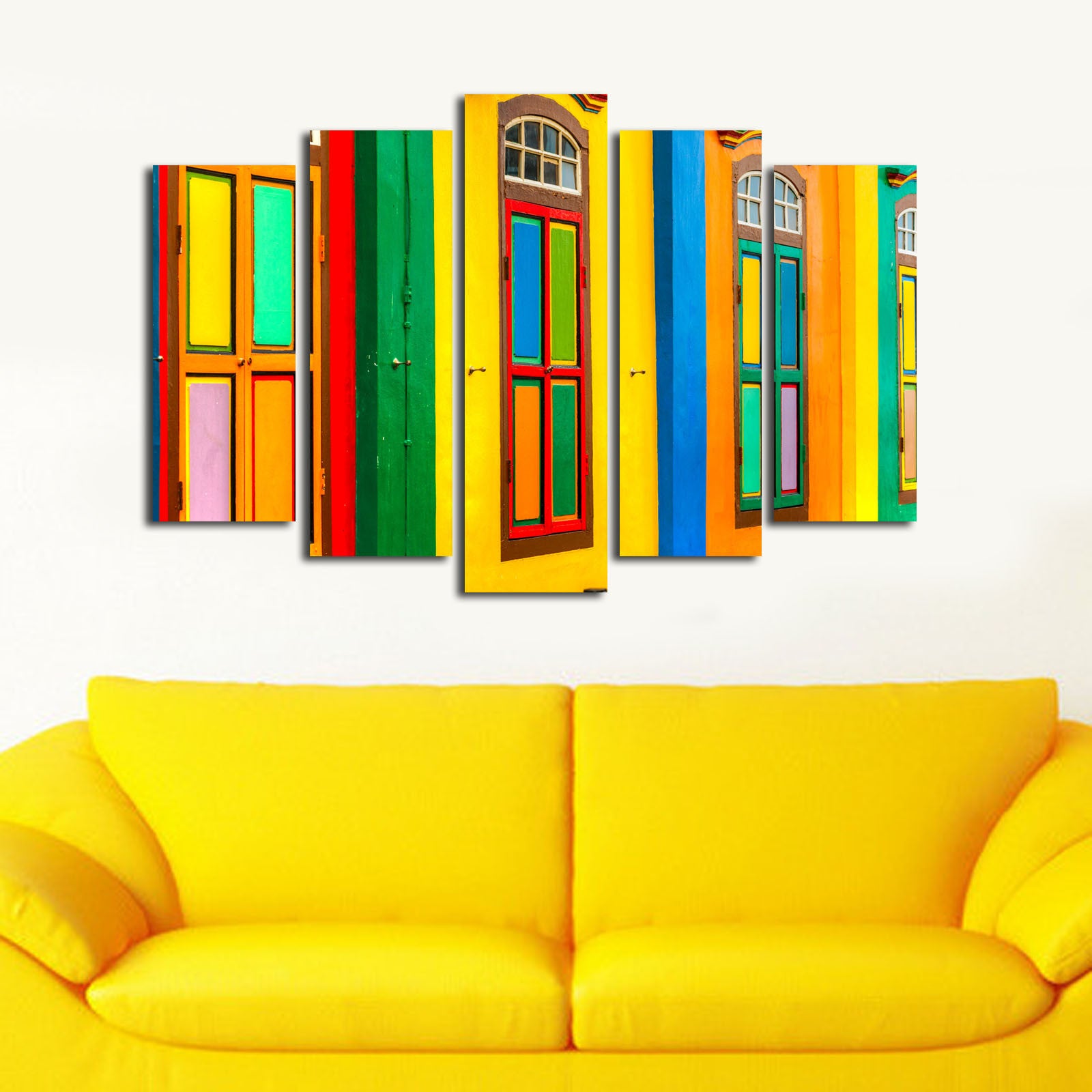 Quadro em Tela Decorativa 5 Peças Multicolor 70x105 cm | Suede 100% e Moldura de Madeira 3 cm – 5PATK-62