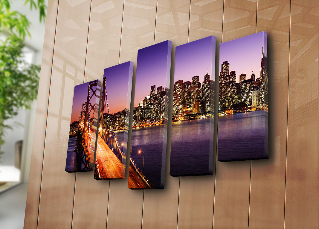 Quadro Decorativo 5 Peças em Tela Suede Multicolor com Moldura de Madeira, 70x105 cm – 5PATK-64