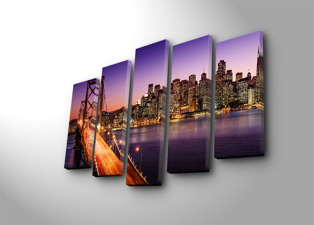 Quadro Decorativo 5 Peças em Tela Suede Multicolor com Moldura de Madeira, 70x105 cm – 5PATK-64