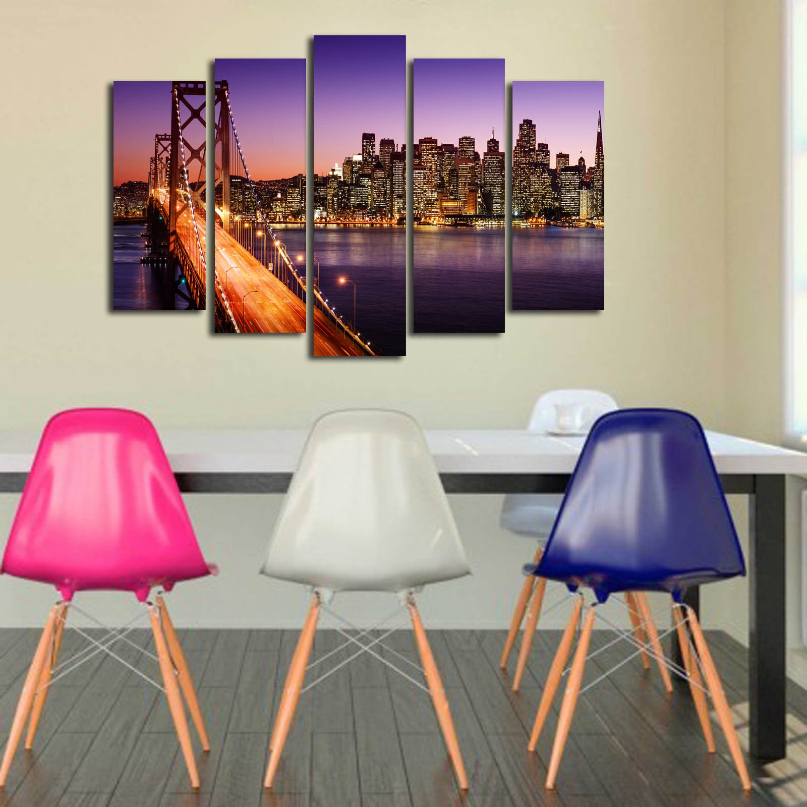 Quadro Decorativo 5 Peças em Tela Suede Multicolor com Moldura de Madeira, 70x105 cm – 5PATK-64