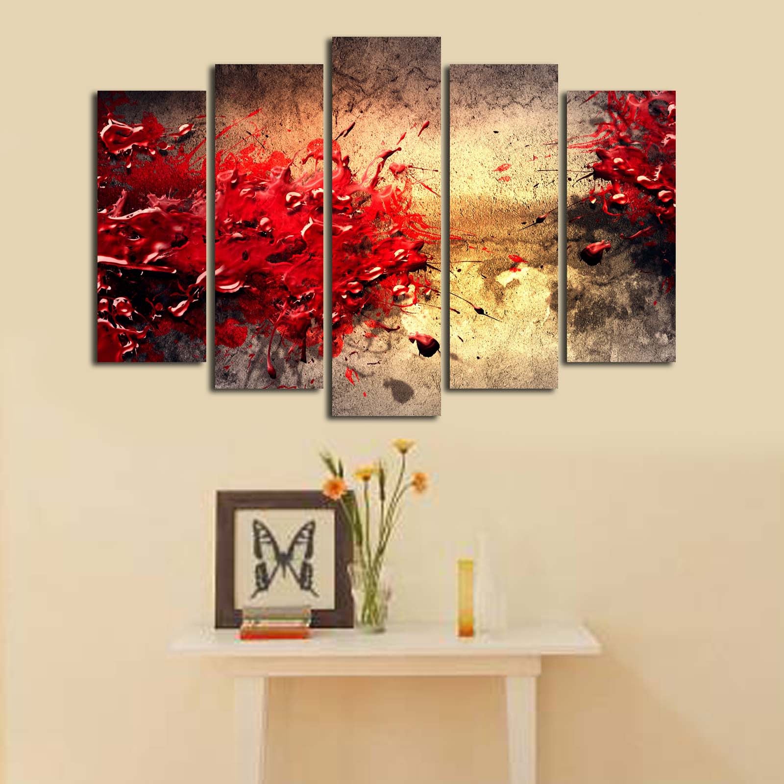 Quadro Decorativo em Tela Camurça Multicolor – Conjunto 5 Peças com Moldura de Madeira (70 x 105 cm)