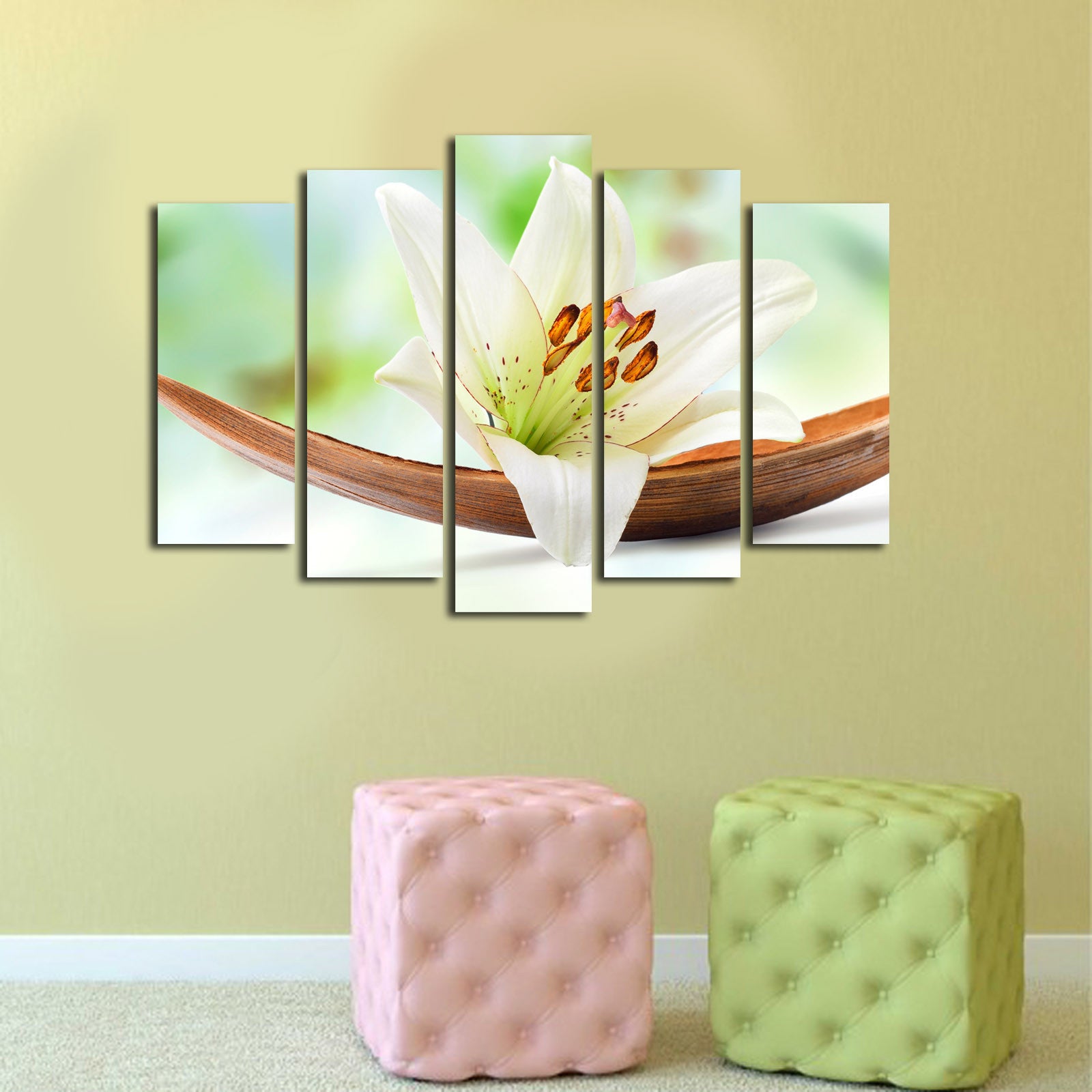 Quadro Decorativo em Tela (5 Peças) Multicolor — Camurça 100% com Moldura de Madeira, 70 x 105 cm