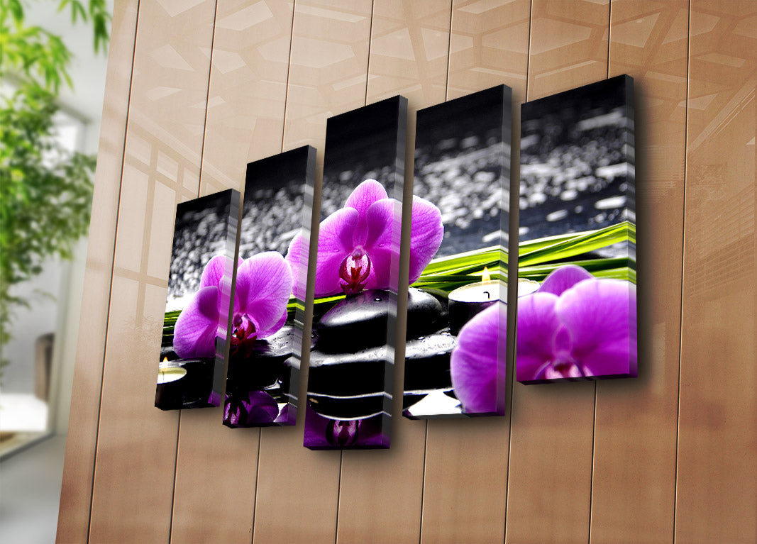 Quadro Decorativo em Tela Suede (5 Peças) Multicolor – 70x105 cm – Moldura 100% Madeira