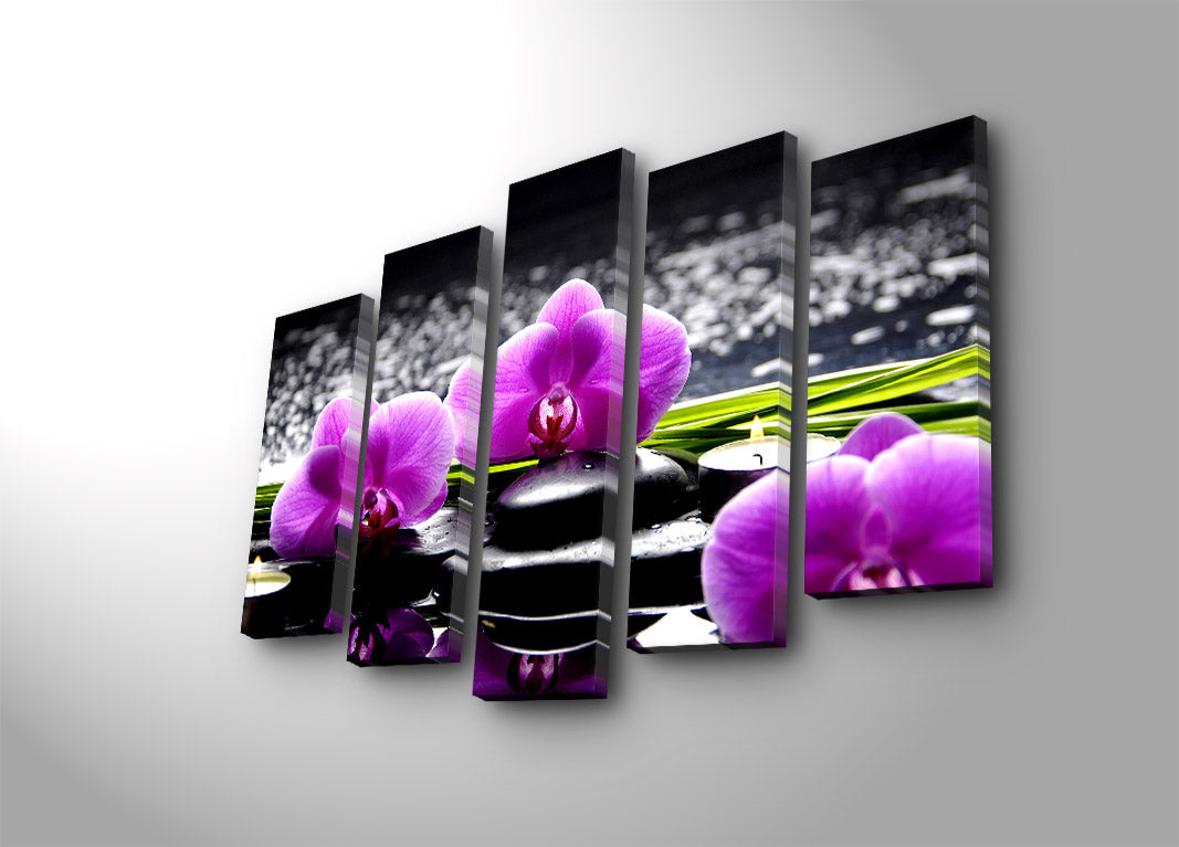 Quadro Decorativo em Tela Suede (5 Peças) Multicolor – 70x105 cm – Moldura 100% Madeira