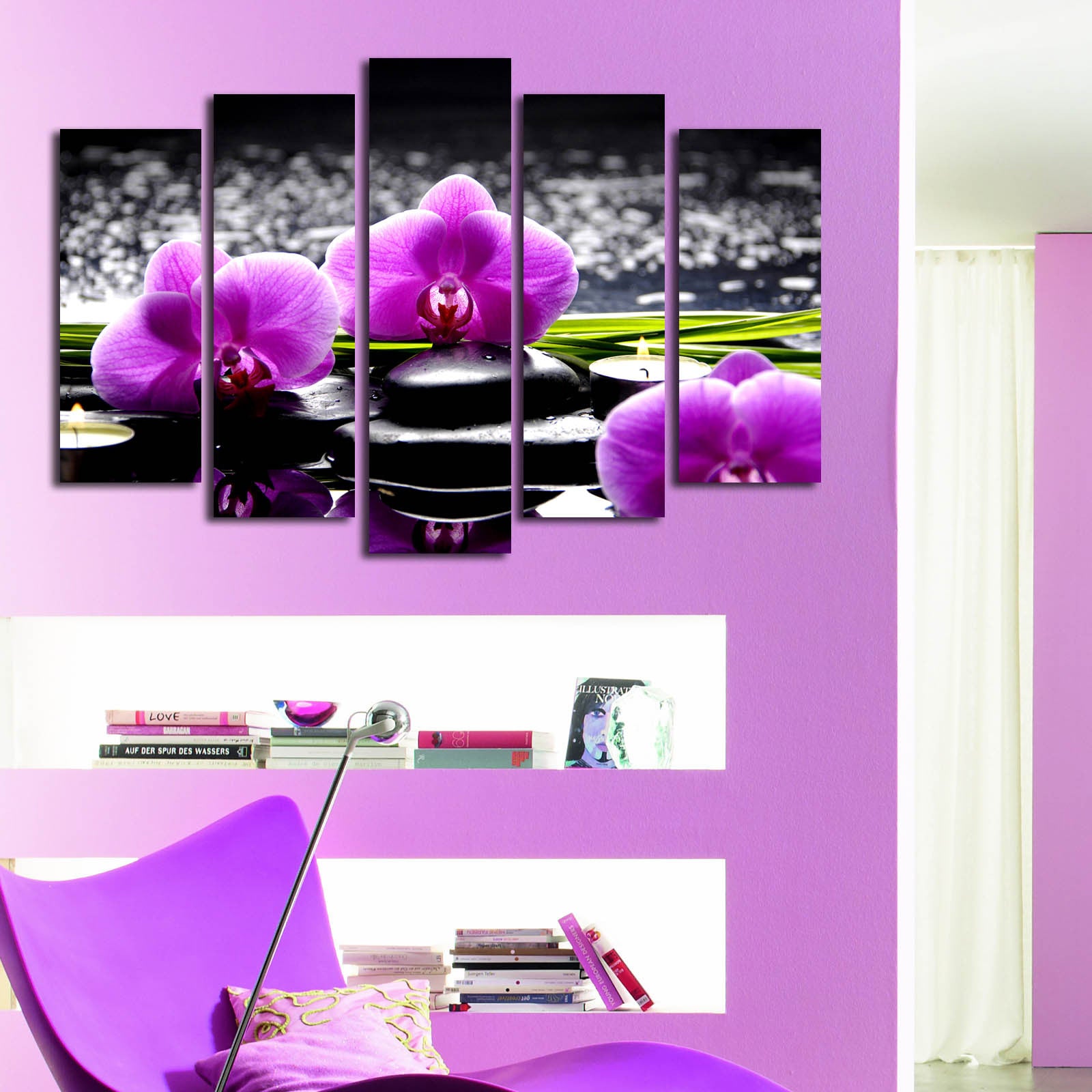 Quadro Decorativo em Tela Suede (5 Peças) Multicolor – 70x105 cm – Moldura 100% Madeira