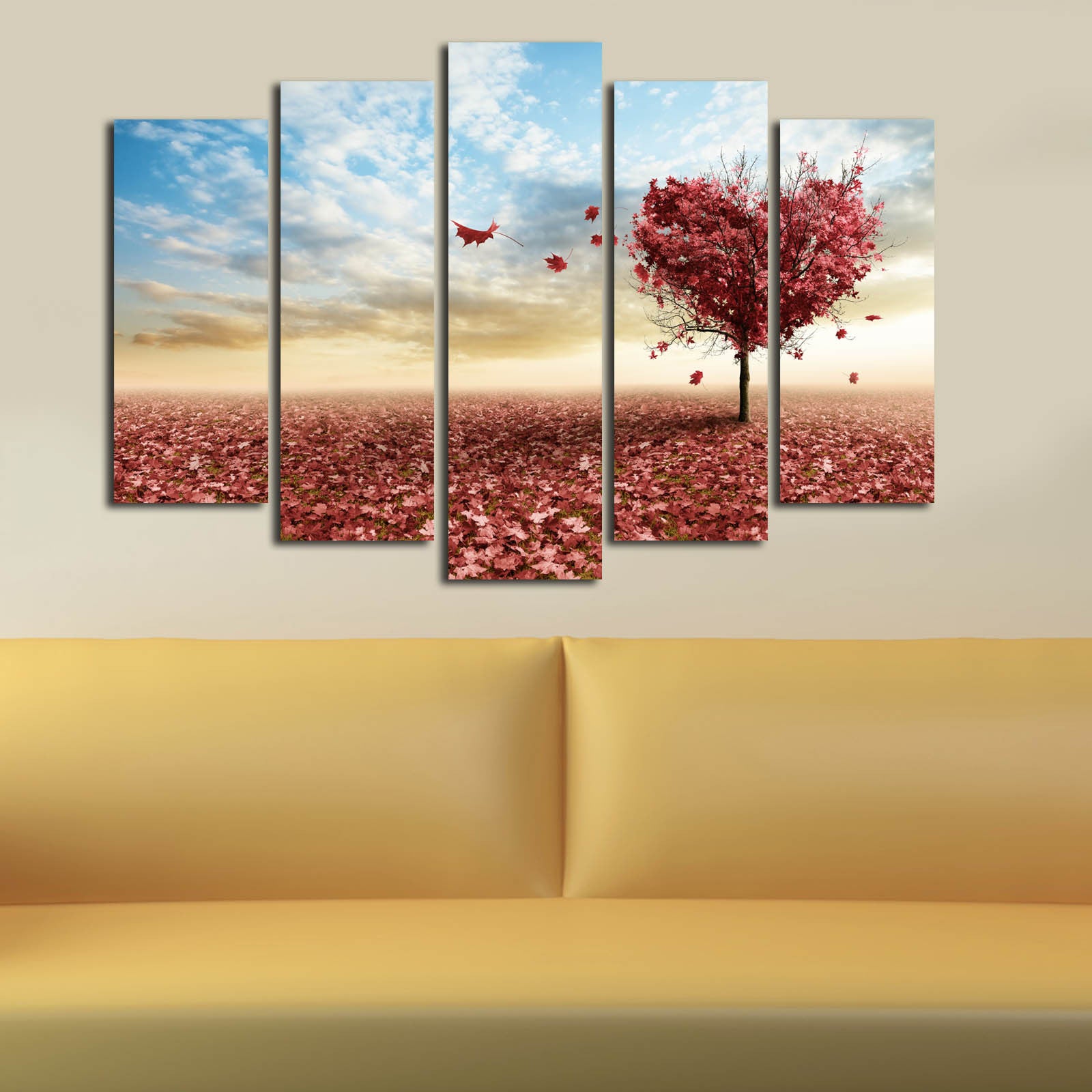 Tela Decorativa Multicolor 5 Peças 70x105 cm – Suede 100% com Moldura de Madeira 3 cm (5PATK-69)