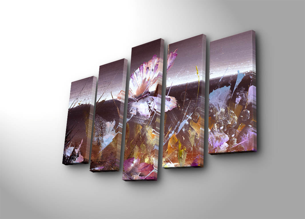 Tela Decorativa Multicolor em Canvas Suede 100% (5 Peças) 70 x 105 cm com Moldura de Madeira 3 cm