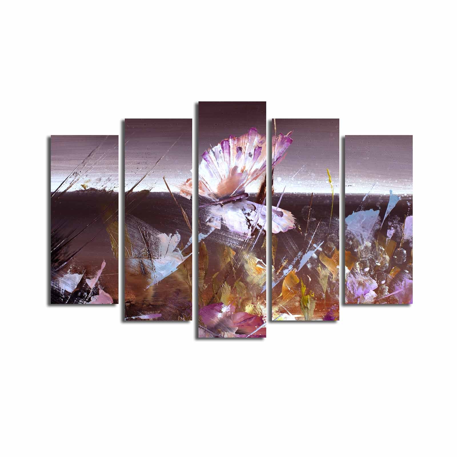 Tela Decorativa Multicolor em Canvas Suede 100% (5 Peças) 70 x 105 cm com Moldura de Madeira 3 cm