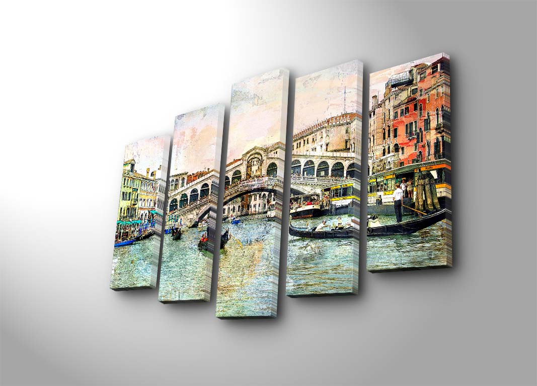 Quadro Decorativo em Tela (5 Peças) Multicolor – 70x105 cm, Canvas Camurça 100%, Moldura de Madeira 3 cm